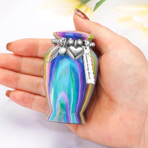 Customize Small Urn for Human Ashes Aluminium Keepsake Memorial | Mini Urn for Ashes, Meaningful Memorial Keepsake Gift, Durable Aluminum Cremation Urn with Elegant Design - style: Rainbow-Customize