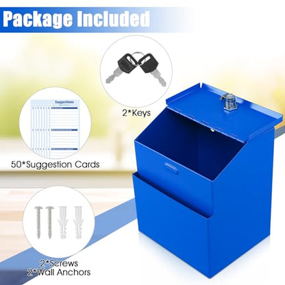 KYODOLED Suggestion Box with Slot and Lock, 50 Suggestion Cards, Blue - color: Blue, size: 8 x 5.7 x 7 Inch