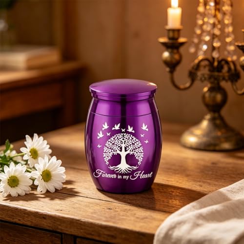 Small Keepsake Urn for Human Ashes Tree of Life Cremation Urns Mini Set of 7 Urns Perfect Stainless Steel Memorial Ashes Holder Small Funeral Ash Urn-Forever in My Heart (7Pcs-Red) - color: 7pcs-red
