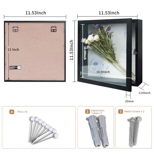 Muzilife 11x11 Shadow Box Wood Picture Frame, 2.16 Deep, Real Glass, Black - color: Black, size: 11x11