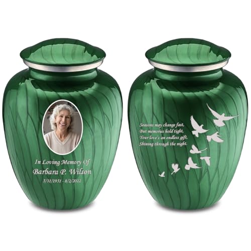 Embrace Adult Personalized Doves Cremation Urns for Human Ashes I Large Picture Pearl Green Funeral Urn for Adult Men and Women with Double Side Engraving I 200 lbs - color: _Pearl Green (Double Sided)