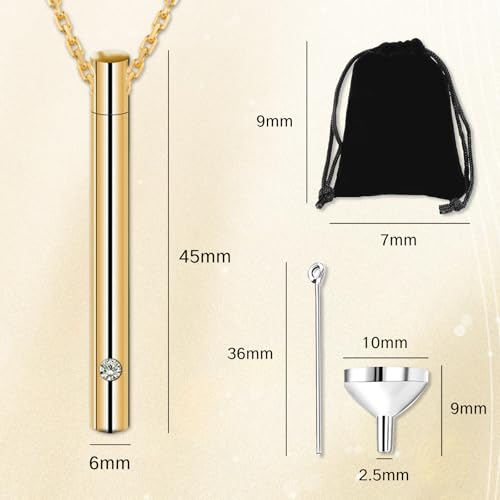 Necklace for Ashes Stainless Steel Cremation Jewelry Pendant with Crystal Small Ash of Loved One Gold Urn Necklaces for Women Men Cremated Charm for Memorial