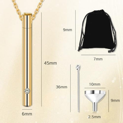 Necklace for Ashes Stainless Steel Cremation Jewelry Pendant with Crystal Small Ash of Loved One Gold Urn Necklaces for Women Men Cremated Charm for Memorial