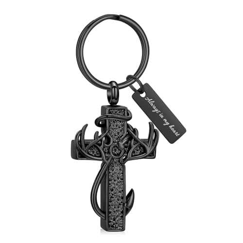 XSMZB Cross Cremation Jewelry Urn Necklace for Human Ashes Fish Hook Memorial Urn Pendant Deer Antler Cross Ashes Holder Keepsake Jewelry - color: Black Always