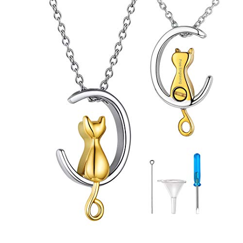 GOLDCHIC JEWELRY Urn Necklaces for Ashes, Stainless Steel Pet/Cross/Birthstone/Tree of Life Personalized Keepsake Memorial Jewelry for Women - color: Cat - 18k Gold Plated, style: Personalized Engraving