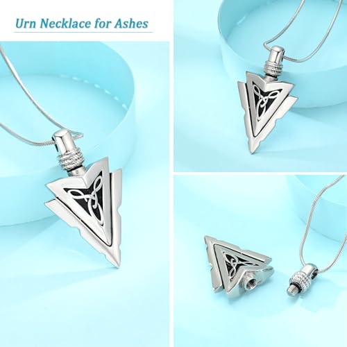 Arrow Head Urn Necklace for Ashes Cremation Jewelry Stainless Steel Arrowhead Pendant Memorial Necklaces Ash Holder Keepsake Jewelry for Loved Ones with Fill Tool - color: Silver