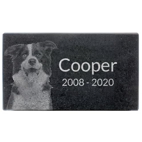 Black Granite Memorial Headstone for Lost Loved Ones, Dogs, Cats, and Family Pets. " Great for Your Garden, Tree Dedication, or in a Cemetery. Includes your personal photo and text. (7 x 4 x 2") | Includes photo and text for lost loved ones, dogs, cats, a