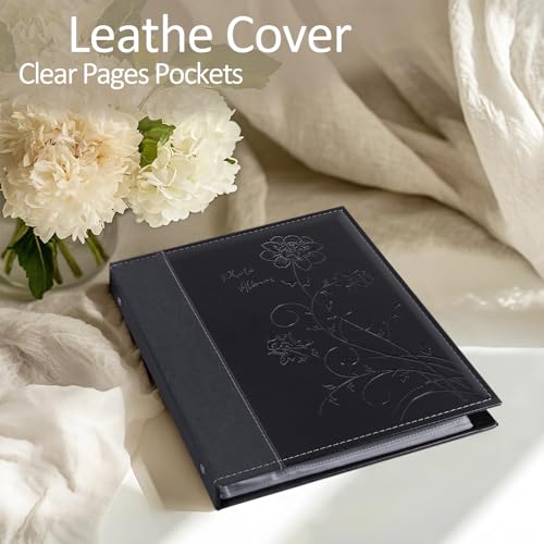 Photo Album 8x10 2 Packs Clear Pages Pockets Leathe Cover Slip Slide in Photo Album Each Holds 50 Vertical 8x10 Photos Picture Book for Wedding Family (Black) - color: Black, size: 50 Pockets/2PK