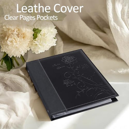 Photo Album 8x10 2 Packs Clear Pages Pockets Leathe Cover Slip Slide in Photo Album Each Holds 50 Vertical 8x10 Photos Picture Book for Wedding Family (Black) - color: Black, size: 50 Pockets/2PK