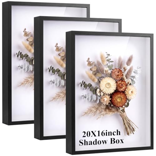 3 Pieces,Tuanse Shadow Box Picture Frame Square Shadow Boxes Display Cases for Graduation Sports Memorabilia Wedding Memories Crafts Pins Awards Medals Tickets and Photos,Black,20 x 16 Inch - color: Black, size: 20 x 16 Inch