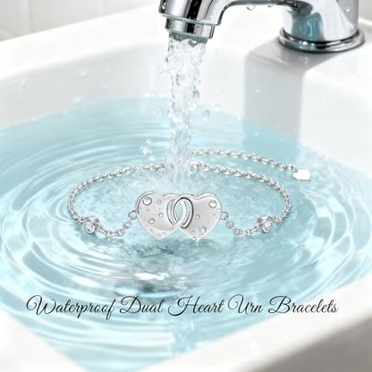 Double Urn Bracelets for Ashes for Women: Sterling Silver Dual Cremation Charms Bracelet Jewelry Hold Two Ashes - Burial Memorial Keepsakes Charms Jewelry Gifts for Loved Ones - style: Double Heart