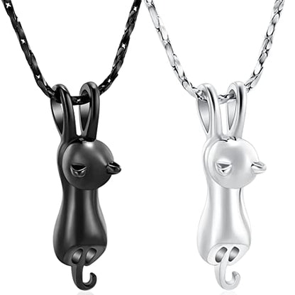 Imrsanl Pet Cremation Jewelry for Ashes Cat Urn Necklace - color: 2pcs-Silver/Black