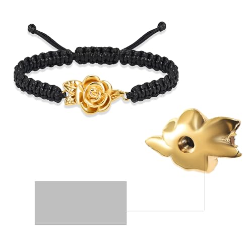 Rose Flower Adjustable Urn Bracelet for Ashes Birthstone Stainless Steel Cremation Jewelry Memorial Keepsake Locket Urns Bracelet Jewelry for Men Women Gifts - color: Customize-2