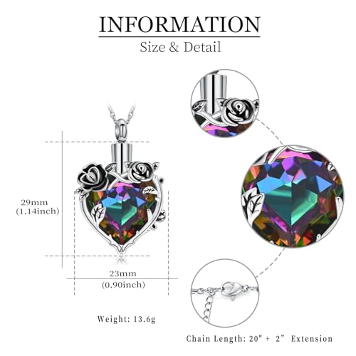 shajwo Cremation Jewelry Rose Flower Heart Urn Necklaces for Ashes for Women Memorial Human Ashes Pendant - color: Rainbow