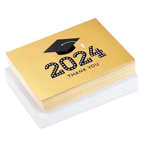 Hallmark 2024 Graduation Thank You Cards (40 Thank You Notes with Envelopes) Gold Graduation Cap - style: Class of 2024