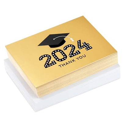 Hallmark 2024 Graduation Thank You Cards (40 Thank You Notes with Envelopes) Gold Graduation Cap - style: Class of 2024