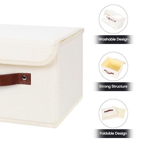ANMINY Fabric Storage Box Bins with Lids, Beige, 10"x8"x7", 2 Pack - color: Beige, size: Small (Pack of 2)
