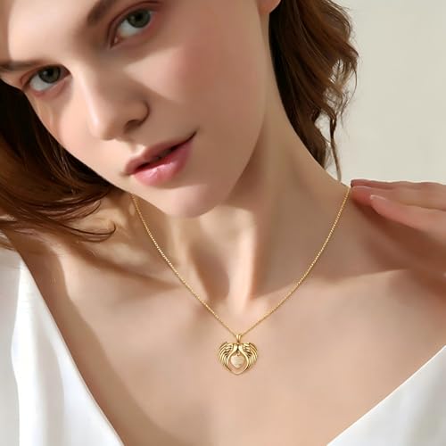 TUGHRA Memorial Necklace for Women Men, Angel Wings Heart Pendant 925 Sterling Silver A Piece of My Heart Is In Heaven Charm Necklace Sympathy Gift - style: 01-Angel Gold