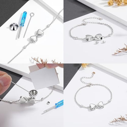 Double Urn Bracelets for Ashes for Women: Sterling Silver Dual Cremation Charms Bracelet Jewelry Hold Two Ashes - Burial Memorial Keepsakes Charms Jewelry Gifts for Loved Ones - style: Dual Heart