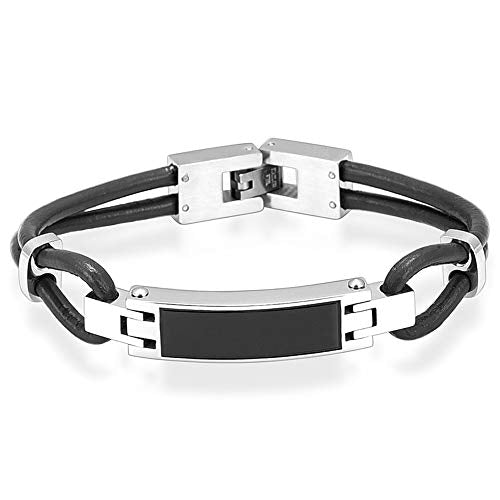 Infinity Cremation Bracelet for Ashes Genuine Leather Memorial Urn Bangle for Human Stainless Steel Keepsake Bracelet Jewelry for Women Men - color: Black