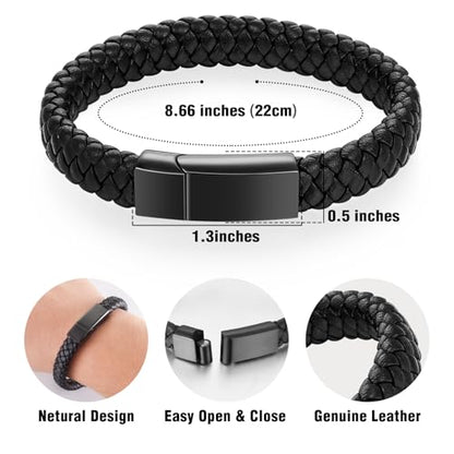 abooxiu Cremation Bracelet for Ashes Leather Urn Bracelet Cremation Jewelry Ash Bracelets Memorial Bangle Ashes Keepsake for Women Men - style: Black