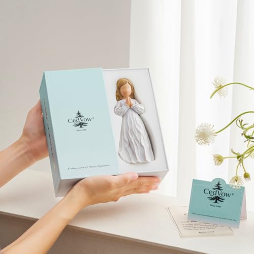 Answered Angel of Prayer Figurine, Solid Resin Praying Angel Figurines Spiritual Decor Statue for Women Girl Religious Hope Sympathy Statues Figure Gifts,Luxury Gift Box with Ribbon &Card-6.2''