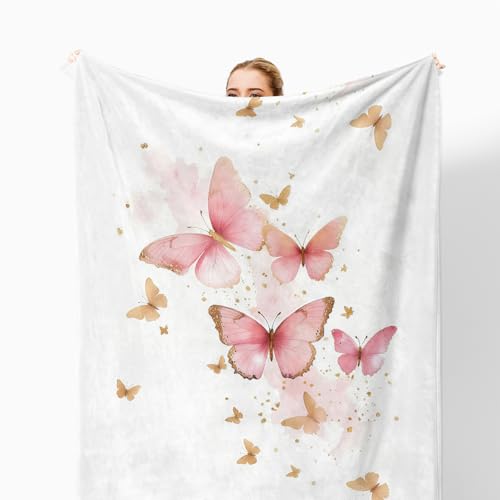 Pink Butterfly Throw Blanket for Couch, Butterfly Room Decor for Girls, Watercolor Butterflies Aesthetic Throw Blanket for Girls Bedroom Living Room Home Decoration, 50x60 Inches - color: Color_9