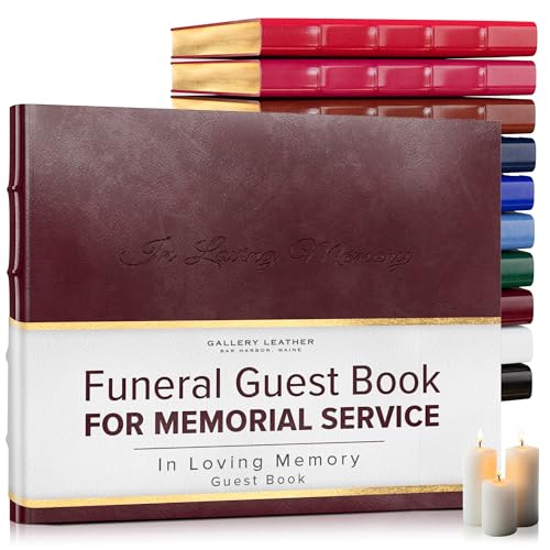 Gallery Leather Funeral Guest Book for Memorial Service and in Loving | Memory with 192 Lined Pages - Hardcover, Bound Leather Guest Sign in Book - 7 x 9 - Acadia Burgundy - color: Acadia Burgundy, style: In Loving Memory