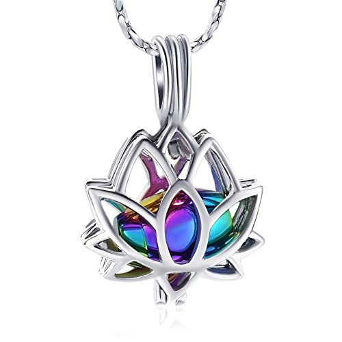 Imrsanl Cremation Jewelry for Ashes - Lotus Flower Ashes Pendant Necklace with Mini Keepsake Urn Memorial Ash Jewelry - color: Lotus-Colorful
