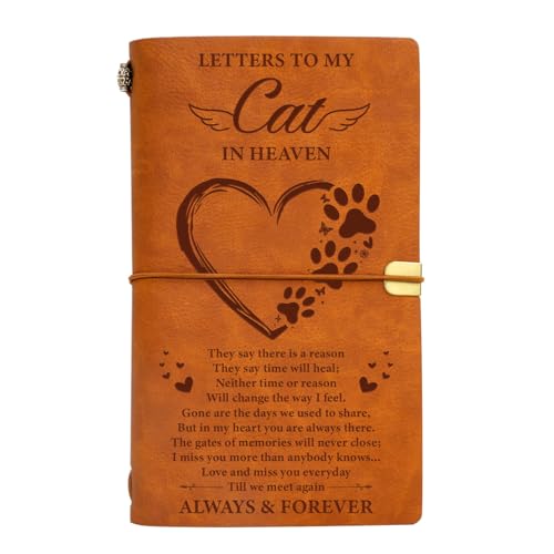 Vetbuosa Cat Memorial Gifts for Loss of Cat, Pet Memorial Leather Journal, Pet Loss Sympathy Gift, Bereavement Remembrance Condolence Gift - color: Brown-Cat