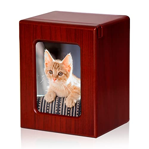 PCS Cat Urn - Photo Urn for Ashes, Cremation Box, Red-Small - color: Red, size: S(0-25lbs)