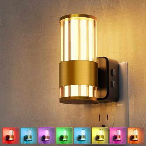 L LOHAS LED Night Light, Night Lights Plug into Wall, 10-Color RGB - color: Gold Ring-Stripe RGB, size: 1 Pack