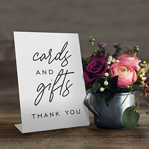 Cards And Gifts Event Sign / 6" x 8" Plastic Pedestal Wedding Sign/Classic Black And White Thank You Cards And Presents Graduation Anniversary Party Table Top Signage/Made In The USA - color: Classic, style: Gifts & Cards