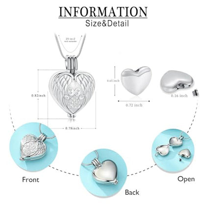 zeqingjw Pet Cremation Jewelry for Ashes Pendant Paw Print Pet Heart Urn Necklace Memorial Keepsake Jewelry for Pet/Dog's/Cat's Ashes - color: Wing Heart-Silver