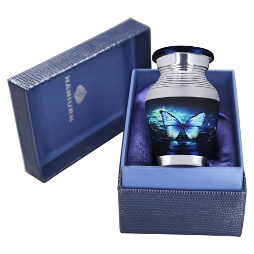 NANIURN Mini Cremation Urns for Ashes, Black Blue Butterfly Keepsake Urn | Decorative Urns, Ashes Urn for Women and Men, Keepsakes for Ashes of Loved Ones, Family Sharing, Home or Niche Memorial - color: Black & Blue, size: Small / Keepsake