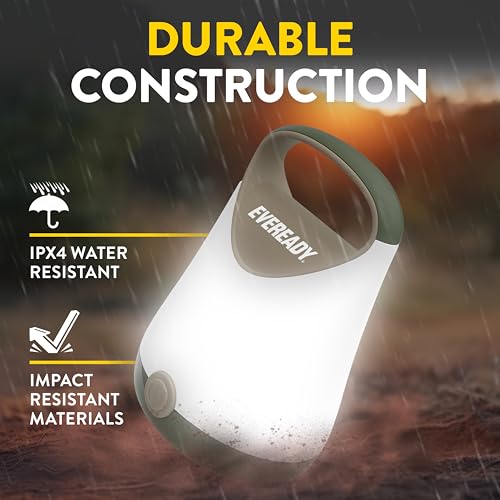 Eveready LED Camping Lantern X-250 (2-Pack), Super Bright Tent Lights, Rugged Water Resistant LED Lanterns, 100 Hour Run-time (Batteries Included), Green/Tan - color: Green/Tan, size: 2-Pack