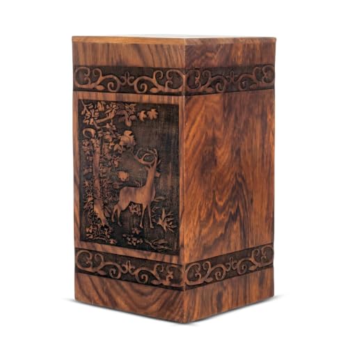 Wooden Cremation Urns Box for Human Ashes, Memorial Keepsake Boxes for Adults, Male/Female,Child, Pets Dog Cat Wood Burial Funeral Container (Deer) Urn, Capacity (Medium (115 lbs- 55 kg) - size: Medium