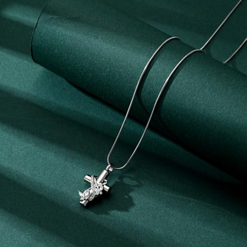 Butterfly Cross Cremation Jewelry Urn Necklaces Stainless Steel Cross Urn Necklaces for Ashes Memorial Keepsake Pendant for Women Gifts With Funnel Kit & Bag - color: Silver