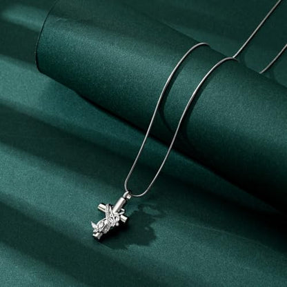 Butterfly Cross Cremation Jewelry Urn Necklaces Stainless Steel Cross Urn Necklaces for Ashes Memorial Keepsake Pendant for Women Gifts With Funnel Kit & Bag - color: Silver