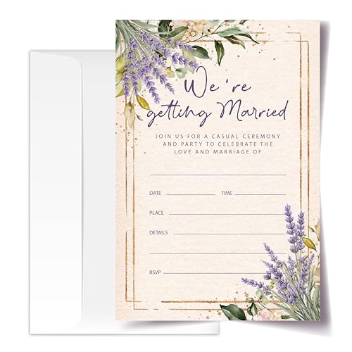 Floral Wedding Invitation Cards with Envelopes, 20 Sets Lavender Wedding Invites, Eucalyptus Greenery Bridal Shower Engagement Announcement 4x6 Inch We're Getting Married Invitations (222) - color: Lavender