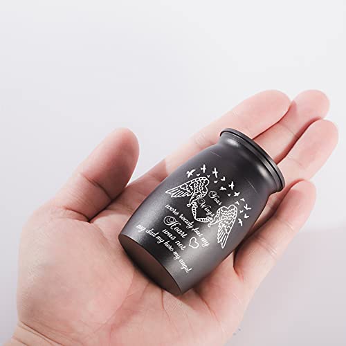 Custom Urns for Ashes, 2.8“ High Small Cremation Urns, Handcrafted Keepsake Urn for Family, Personalized Beautiful Peaceful Decorative Urns, Engraved Date or Name Funeral Urn Designed for Sharing - style: Angel Wing Keepsake Engraving 2.8" Black