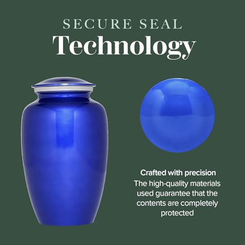 Eternal Harmony Large Urn for Ashes, Adult Male & Female Cremation Vase for Human Ashes, Secure Seal & Velvet Bag, Funeral Vase for Men & Women Up to 200 lbs, 7x11” (Large, C Blue)