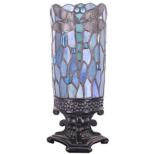 Small Tiffany Table Lamp Sea Blue Dragonfly Style Mini Stained Glass - color: Sea Blue Dragonfly Style