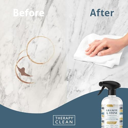 Therapy Granite & Stone Cleaner and Polish, pH Neutral, Marble & Quartz | Includes microfiber cloth. Safe for granite, marble, quartz, soapstone, slate, limestone, corian & laminate. Two 16oz - style: Granite Cleaner 16 oz. (Pack of 2 with Microfiber)