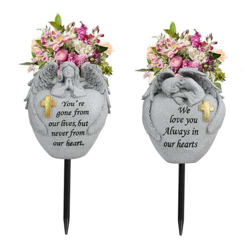 Cemetery Flowers for Grave Angel and Cross Cemetery Cemetery Memorial Vase, Cemetery Flower Grave,2-Piece Angel Cemetery vase with Iron Spikes,Garden Decoration Memorial Gift for Lost Love (1white) - color: 1white