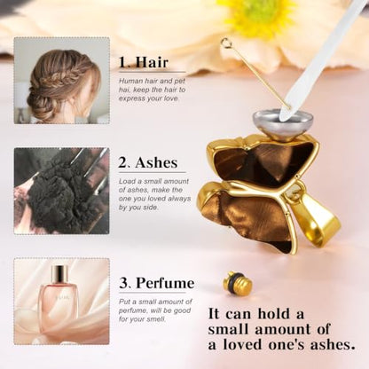 XIUDA Cremation Urn Necklace for Ashes with Crystal Butterfly Stainless Steel Memorial Keepsake Cremation Jewelry Pendant for Women - color: Brown