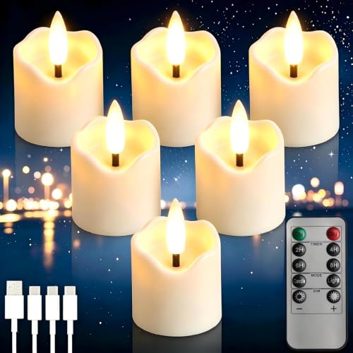 Rechargeable Flameless Tea Light Candles with Timer Remote, 1.5"x2.2" Electric Fake Flickering Votive Candles for Anniversary Wedding Centerpiece Table Decor Funeral Halloween Christmas, ivory, 6 Pack - color: Style C