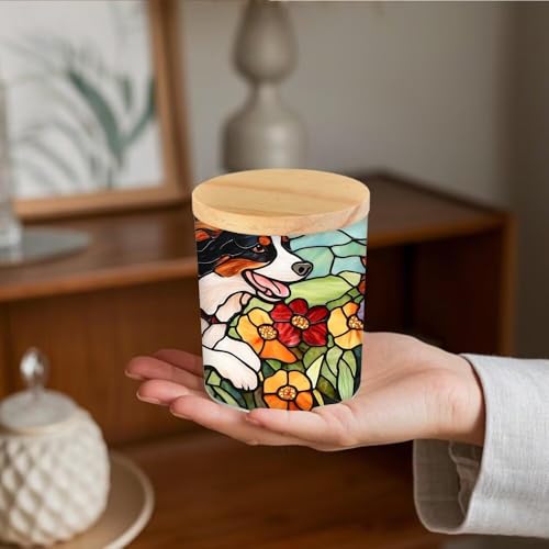 Dog Stained Glass Candle Jar with Tea Light, Colorful Flower Memorial Tealight Candle Holders with Battery Operated, Glass Candlesticks Trinket Jar, Makeup Brush Holder for Pet Dog Lover - color: Dog