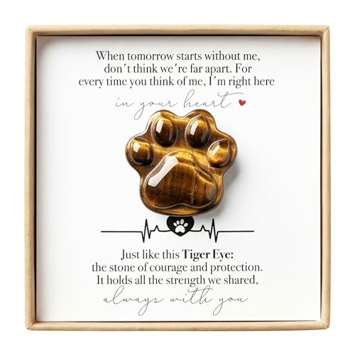 LINGYUAN Cat Memorial Gifts for Loss of Cat Sympathy Gift Memorial Stone - color: Tiger Eye Memorial Card