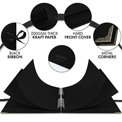 Scrapbook Album, 60 Pages, 8 x 8 Inch, Black Photo Album, Scrap Book | Hardcover with Thick 250 GSM Kraft Paper, Ideal for Your Scrapbooking Albums, Art & Craft Projects (Black, 8 x 8 Inch) - color: Black, size: 8 X 8 Inch